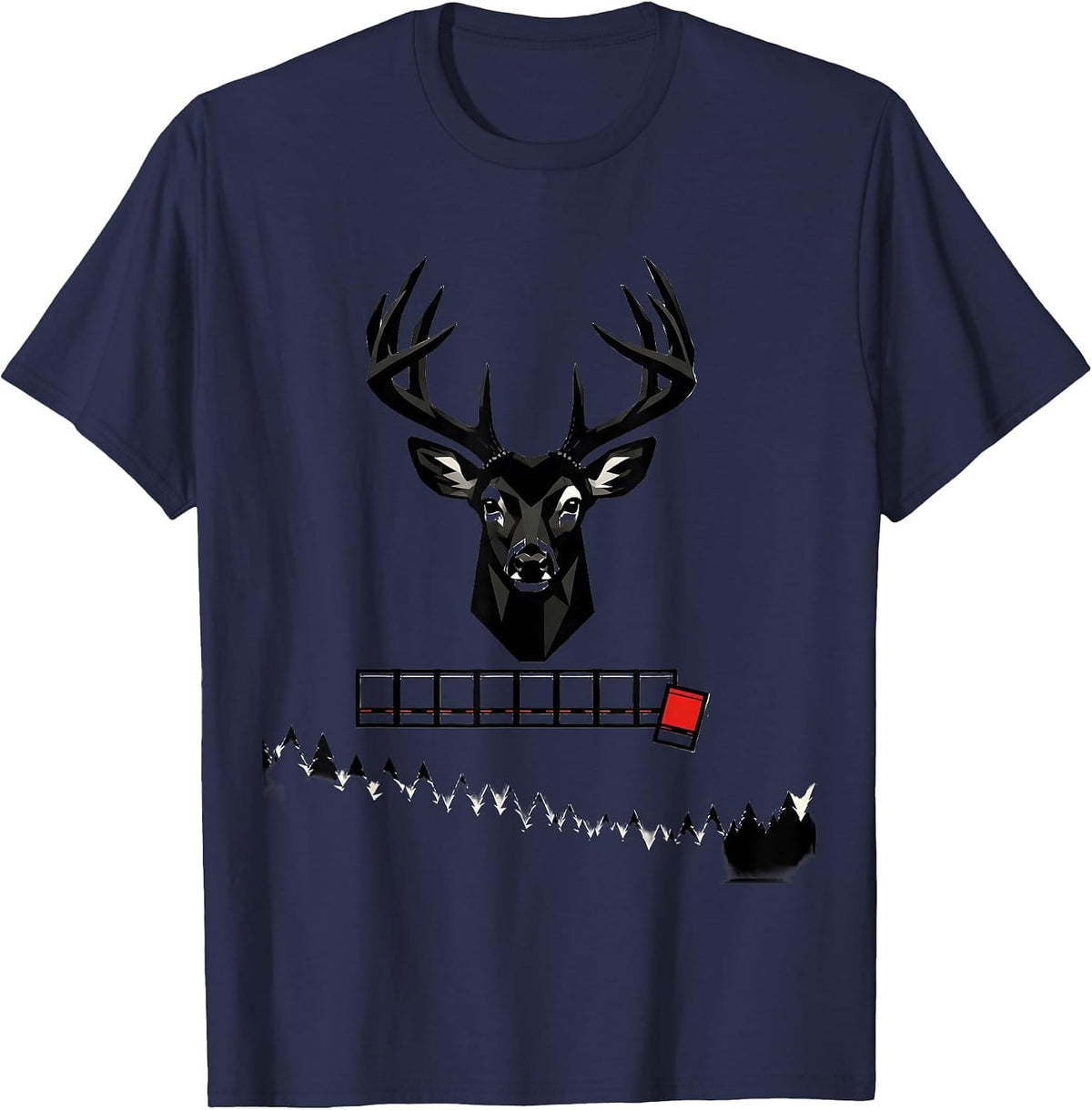 Geometric Whitetail Buck Head Deer Hunting Dad Humor T-Shirt - Navy Blue