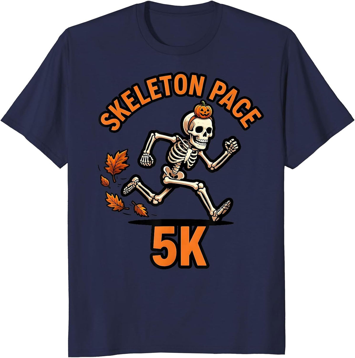 Men's Skeleton Pace 5K Funny Halloween Running Costume Race Day T-Shirt - Navy Blue