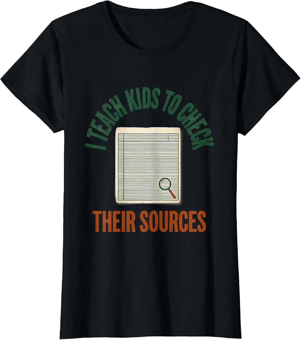 I Teach Kids To Check Their Sources Vintage School Librarian T-Shirt - Black
