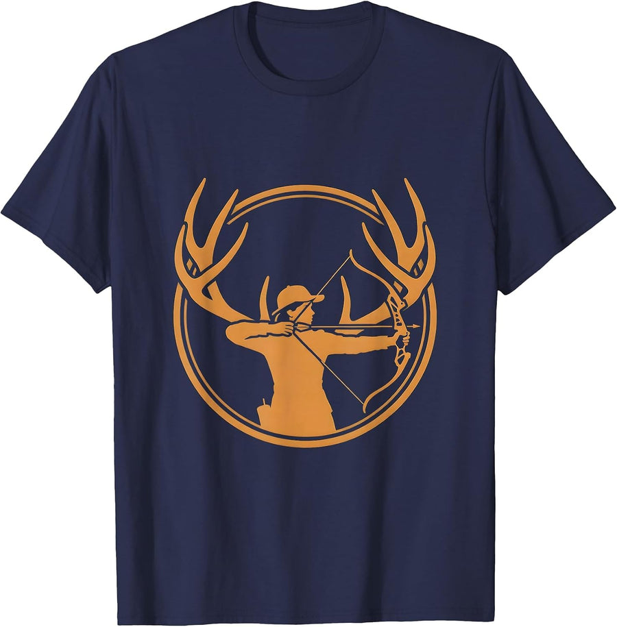 Deer Hunter Antler Silhouette Camo Design T-Shirt - Navy Blue