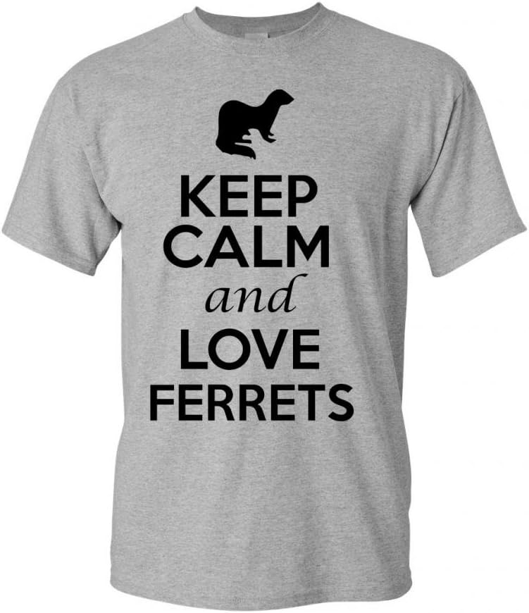 Keep Calm and Love Ferrets Animals Novelty Statement Unisex Adult T-Shirt Tee - Gray