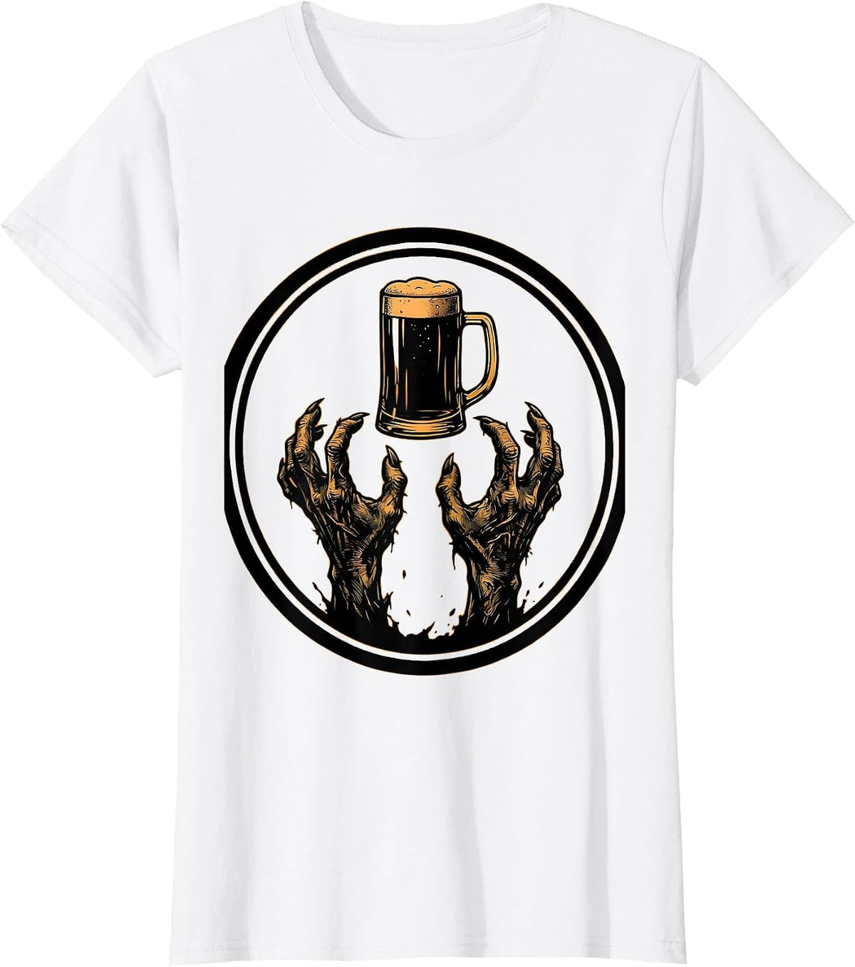 Zombie Hands Reaching for a Cold Beer Graphic T-Shirt - White