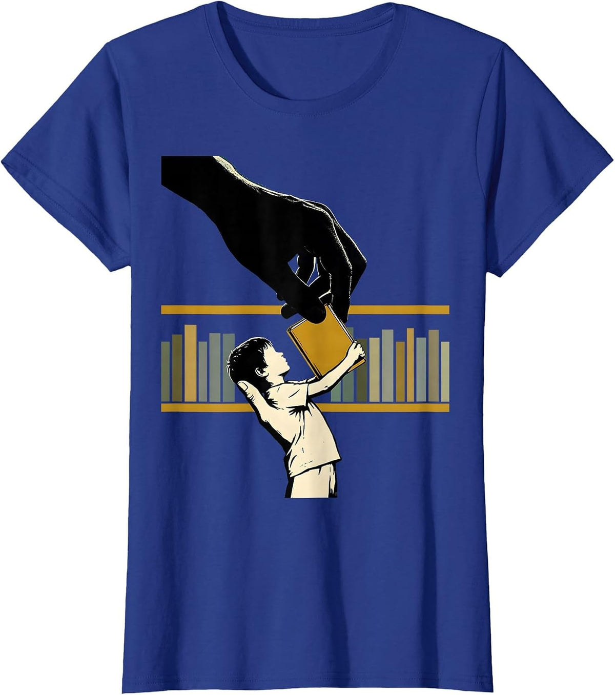 Women's Book Hand Gift Screenprint School Librarian Reader T-Shirt - Royal Blue