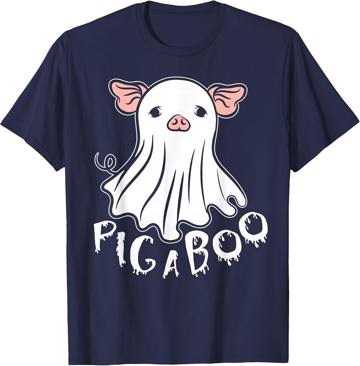 Ghost Pig Costume Pig A Boo Farmer Animal Halloween Costume T-Shirt - Navy Blue
