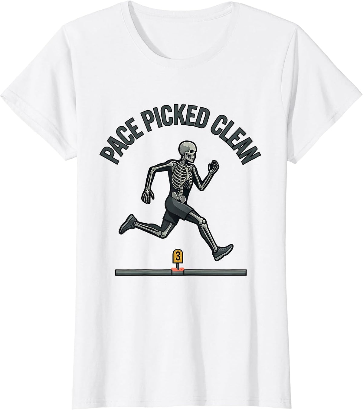 Pace Picked Clean Funny Halloween Running Skeleton 5K Race T-Shirt - White