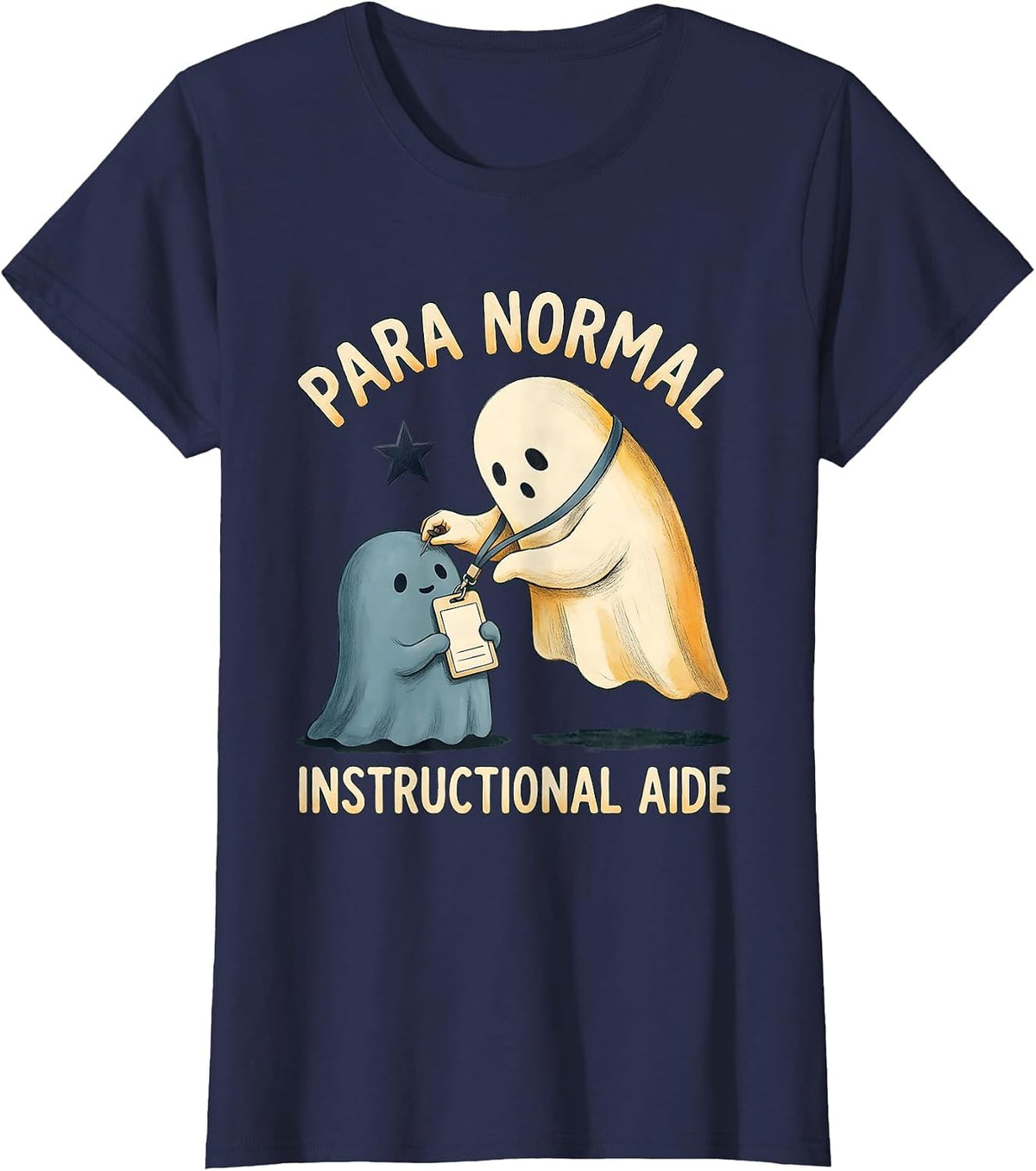 Women's Para Normal Instructional Aide Storybook Ghost Halloween T-Shirt - Navy Blue