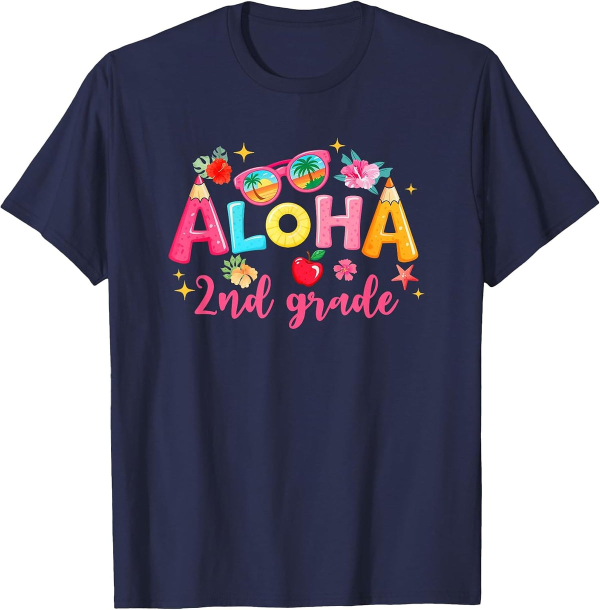 Aloha 2Nd Grade Summer Vacation Beach Teacher School Student T-Shirt - Navy Blue