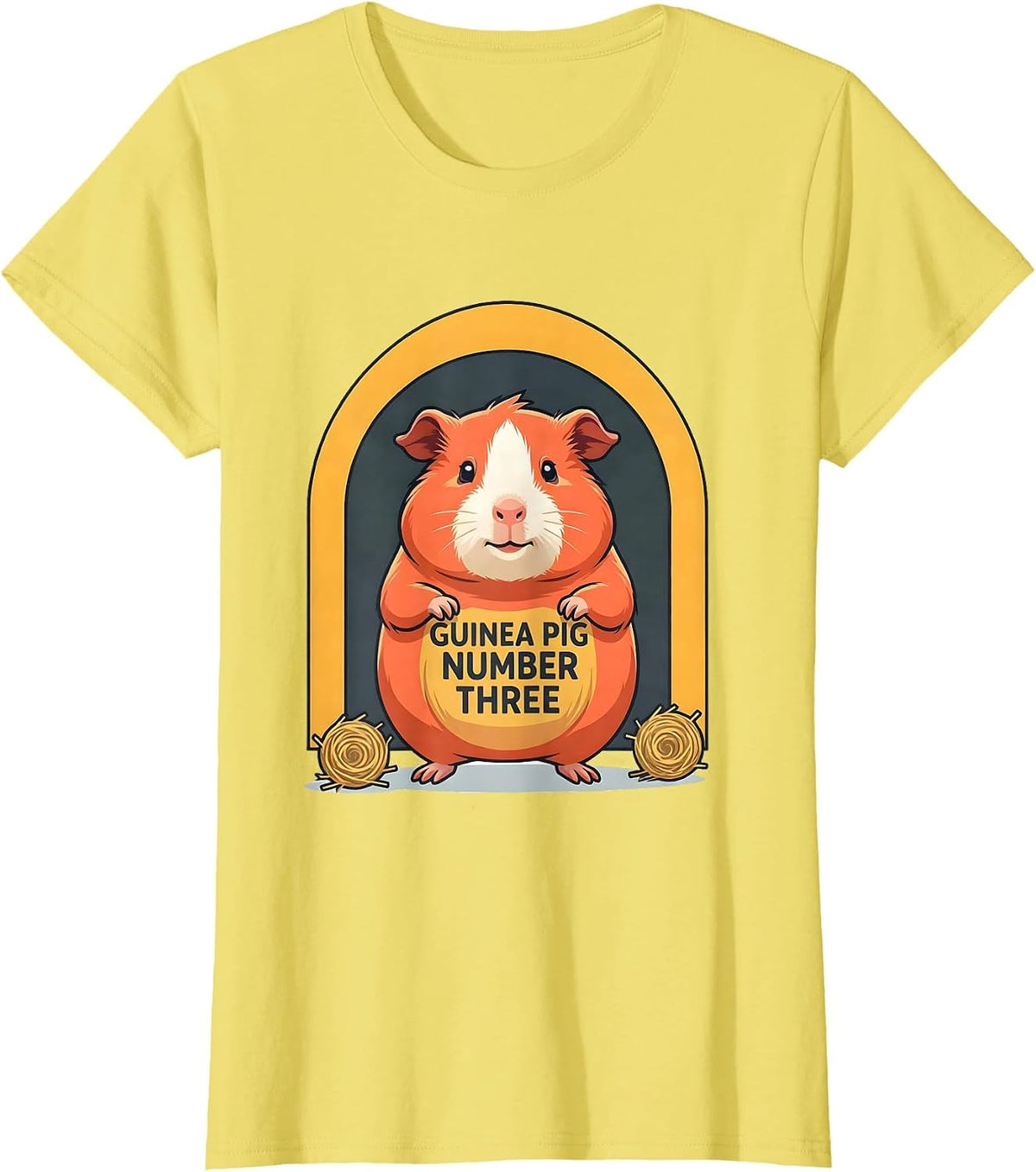 Women's Guinea Pig Number Three Flat Vector Pet Lover Humor T-Shirt - Lemon Yellow