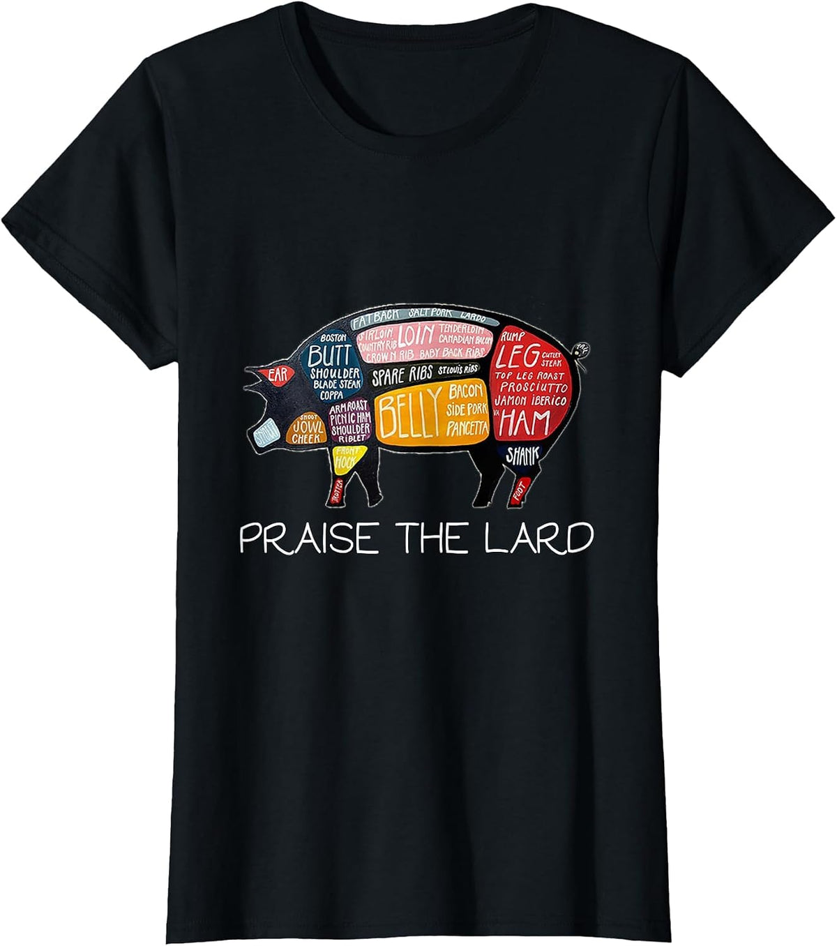 Pig Bacon T-Shirt Funny Praise The Lard Tee T-Shirt - Black