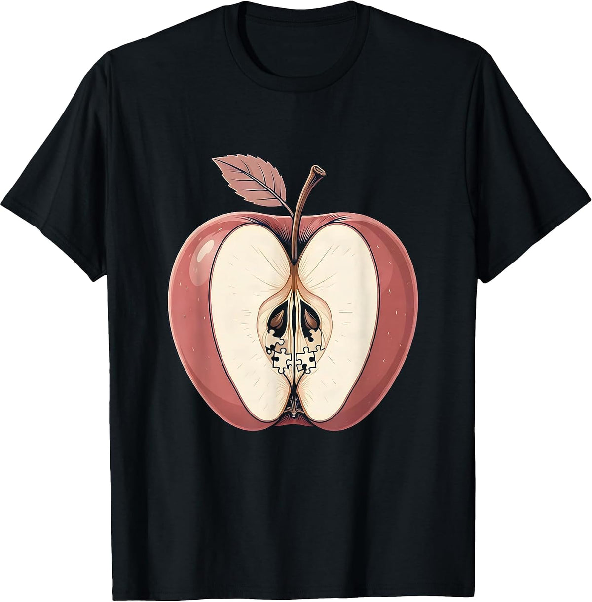 Men's Sped Teacher Apple Puzzle Pieces Illustration T-Shirt - Black