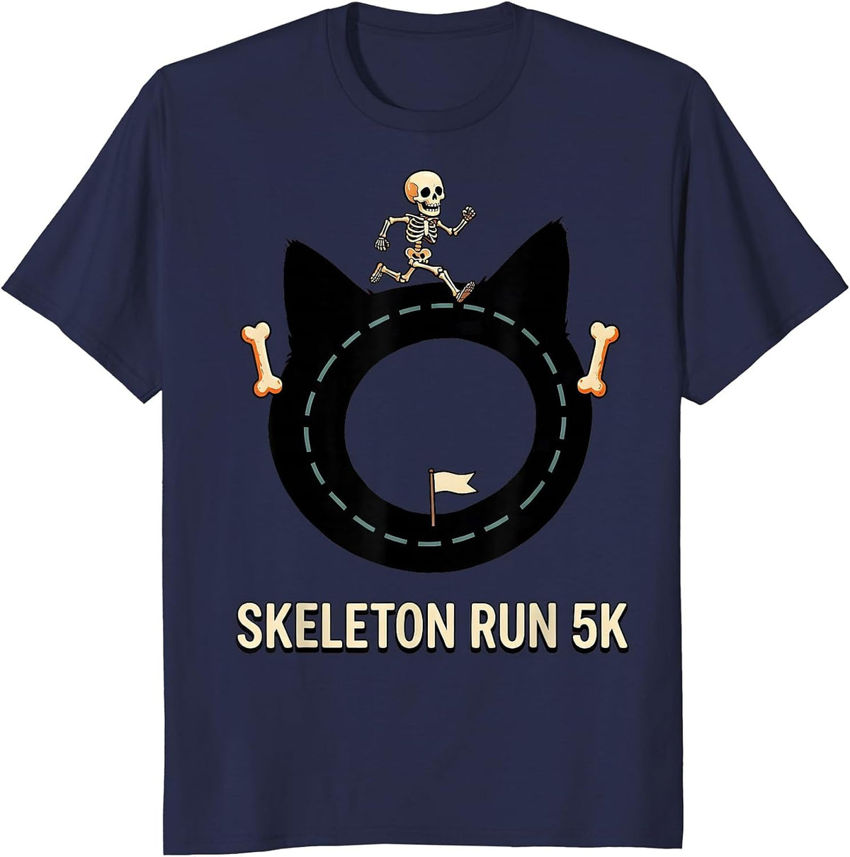 Men's Skeleton Run 5K Funny Halloween Runner Costume Matching T-Shirt - Navy Blue