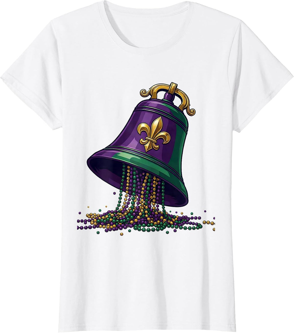 Women's Oversized Handbell Fleur De Lis Mardi Gras Party Humor T-Shirt - White
