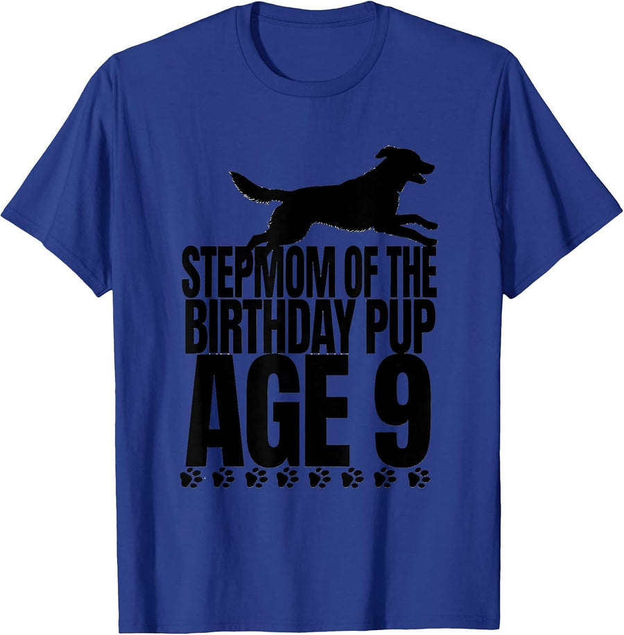 Stepmom Of The Birthday Pup Age 9 Funny Dog Party Gift T-Shirt - Royal Blue