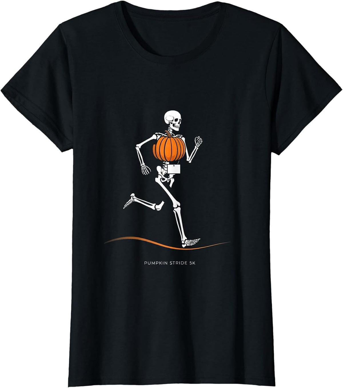 Women's Pumpkin Stride 5K Funny Halloween Running Skeleton Runner T-Shirt - Black