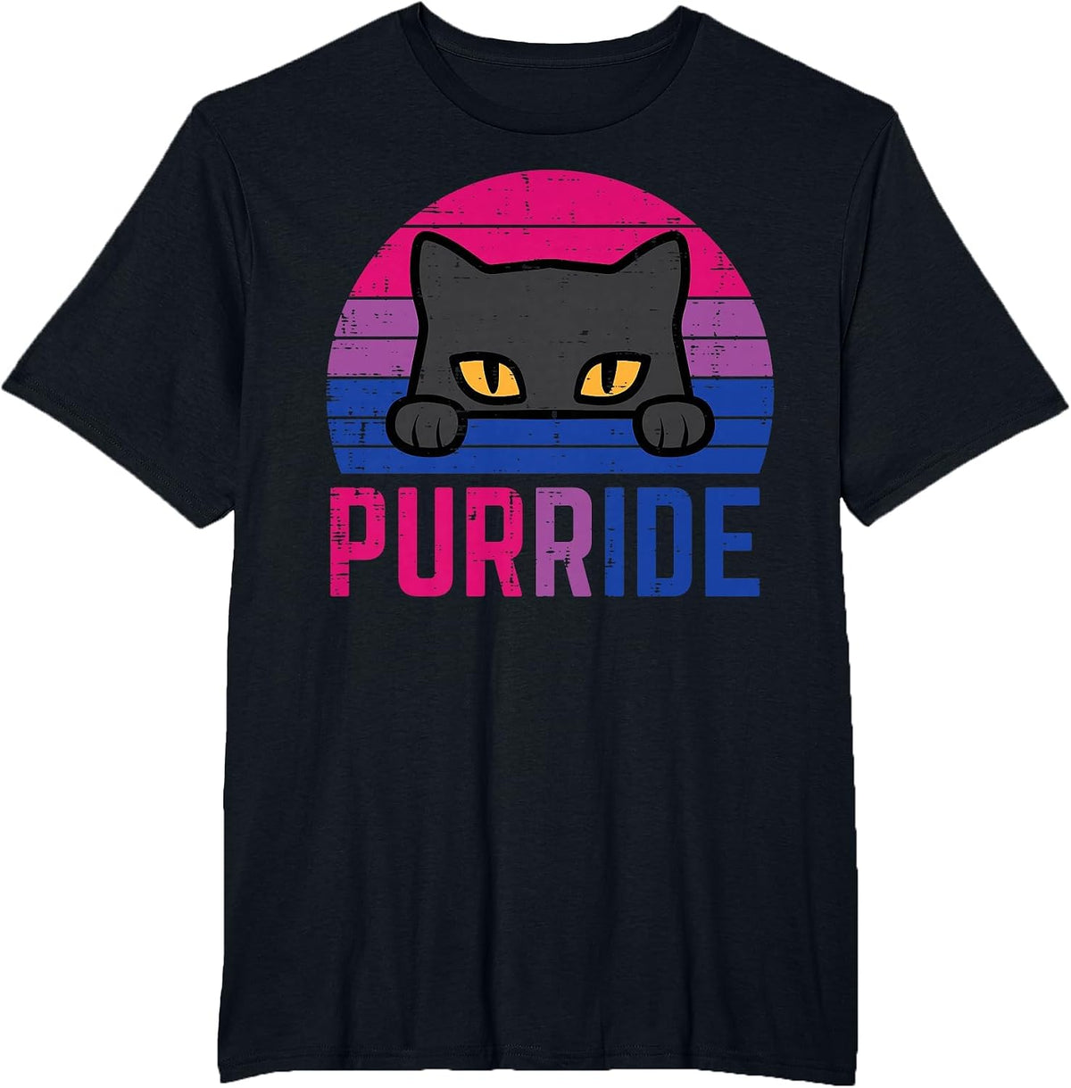 Bisexual Cat Purride Retro Bi Pride Flag LGBTQ T-Shirt Tee Women Girls - Black