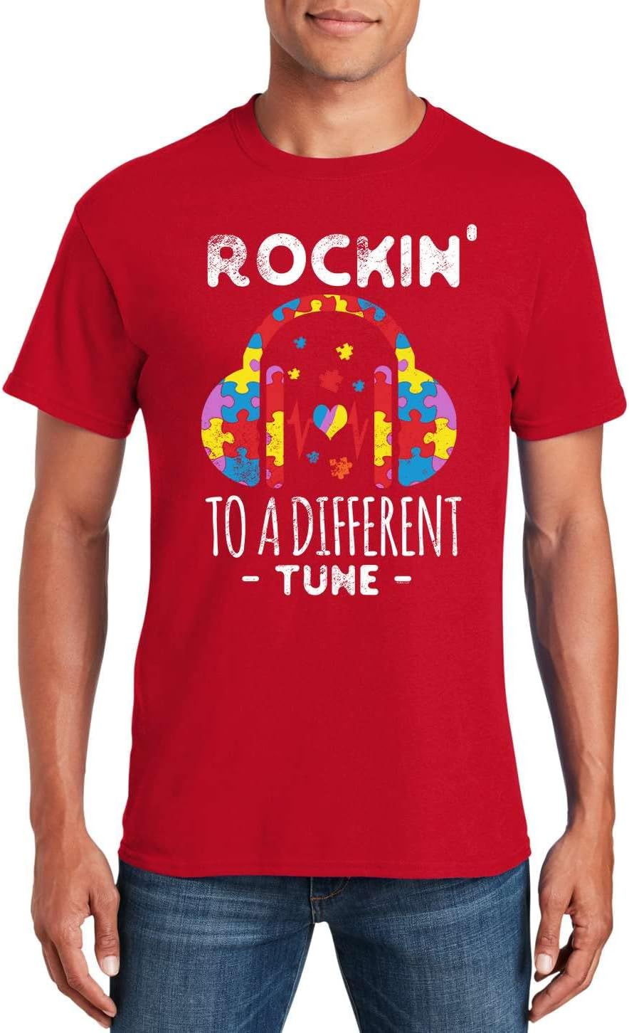 Veracco Autism Awareness Shirt Rocking to A Different Tune T Shirt Autism Dad Gift Neurodiversity Support Tee for Men - Red