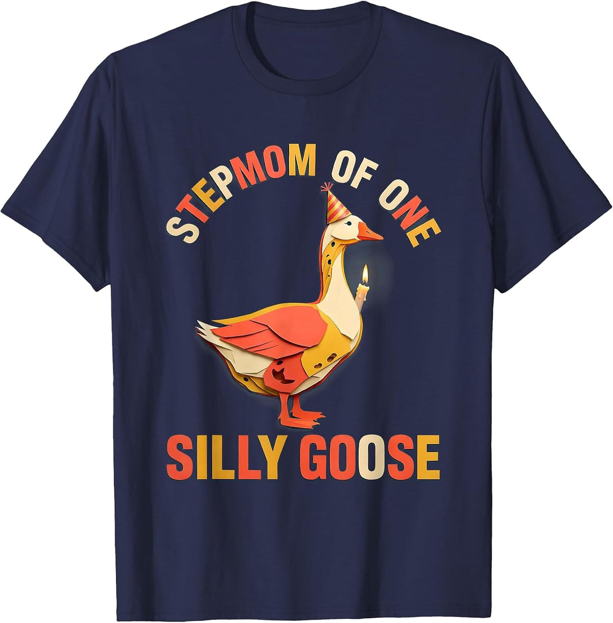 Men's Stepmom of One Silly Goose Paper Cutout Family Matching T-Shirt - Navy Blue