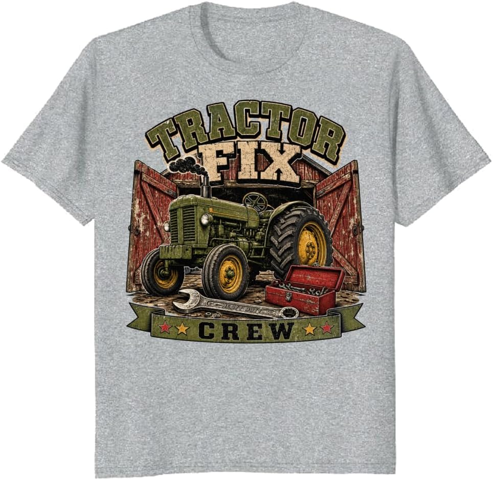 Tractor Fix Crew T-Shirt Vintage Barn Farm Machinery Tee - S4