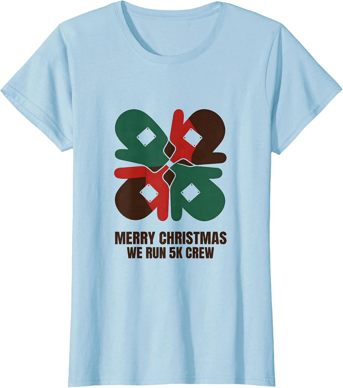 Merry Christmas, We Run 5K Crew Funny Running Squad Holiday T-Shirt - Baby Blue
