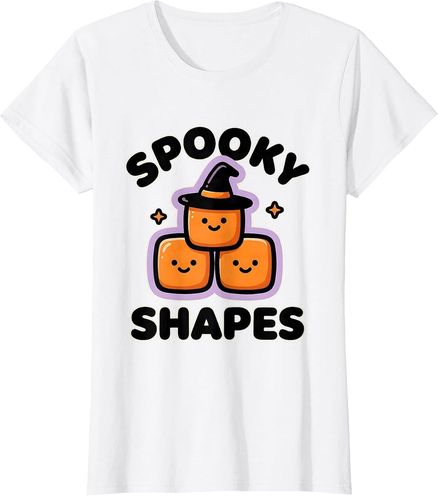 Women's Spooky Shapes Cute Kawaii Halloween Teacher Classroom T-Shirt - White