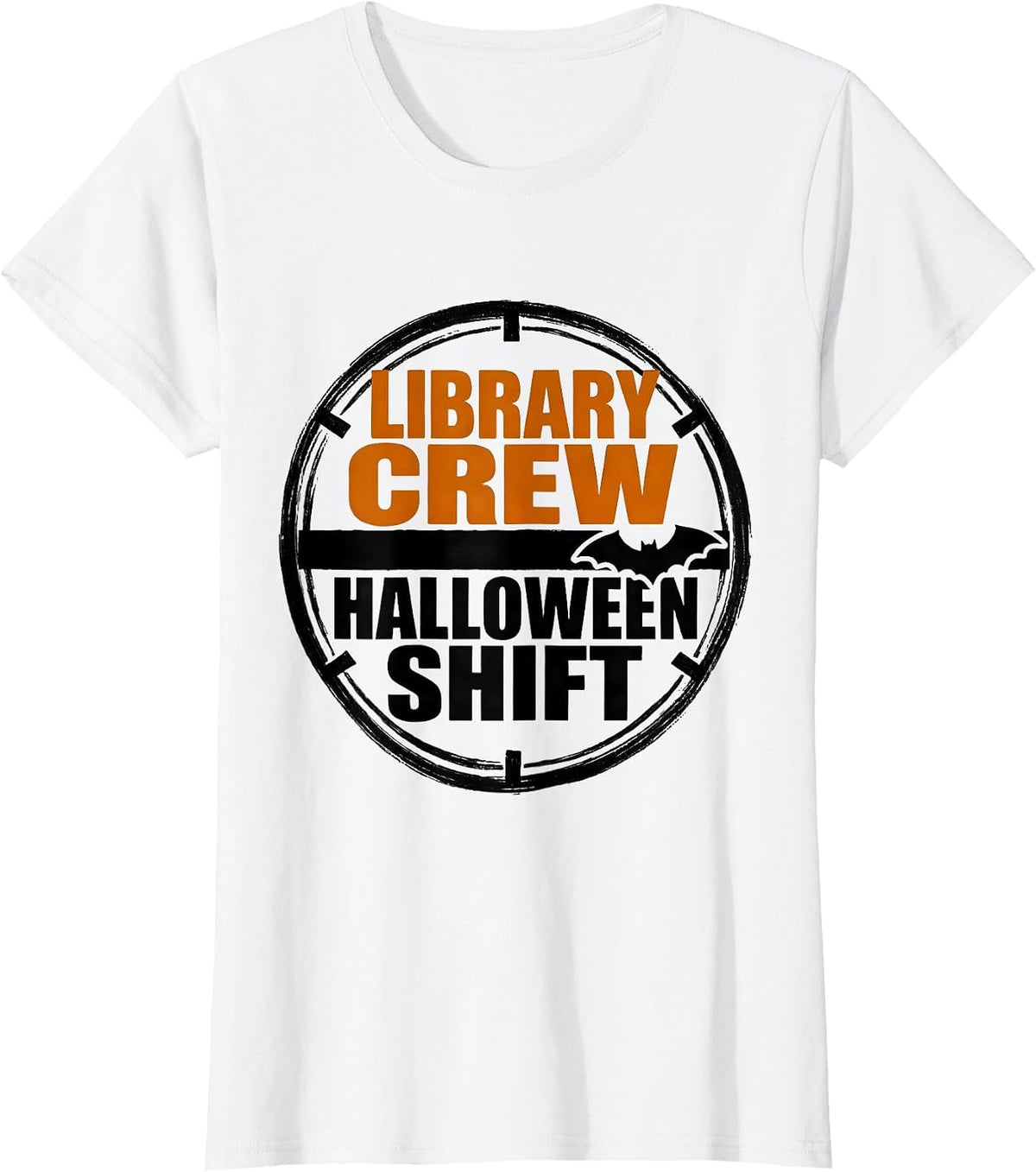 Library Crew Halloween Shift Brutalist Graphic Teacher Humor T-Shirt - White