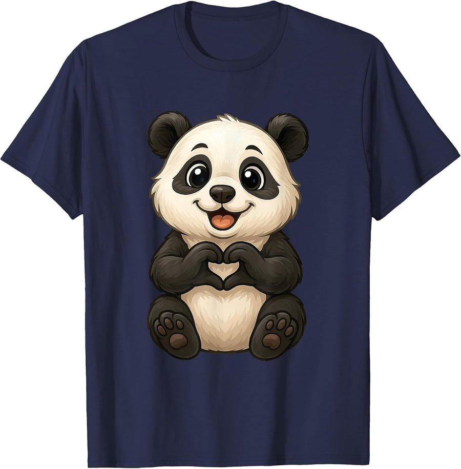 Panda with Heart | Sweet Panda Bear with a Heart Symbol T-Shirt - Navy Blue