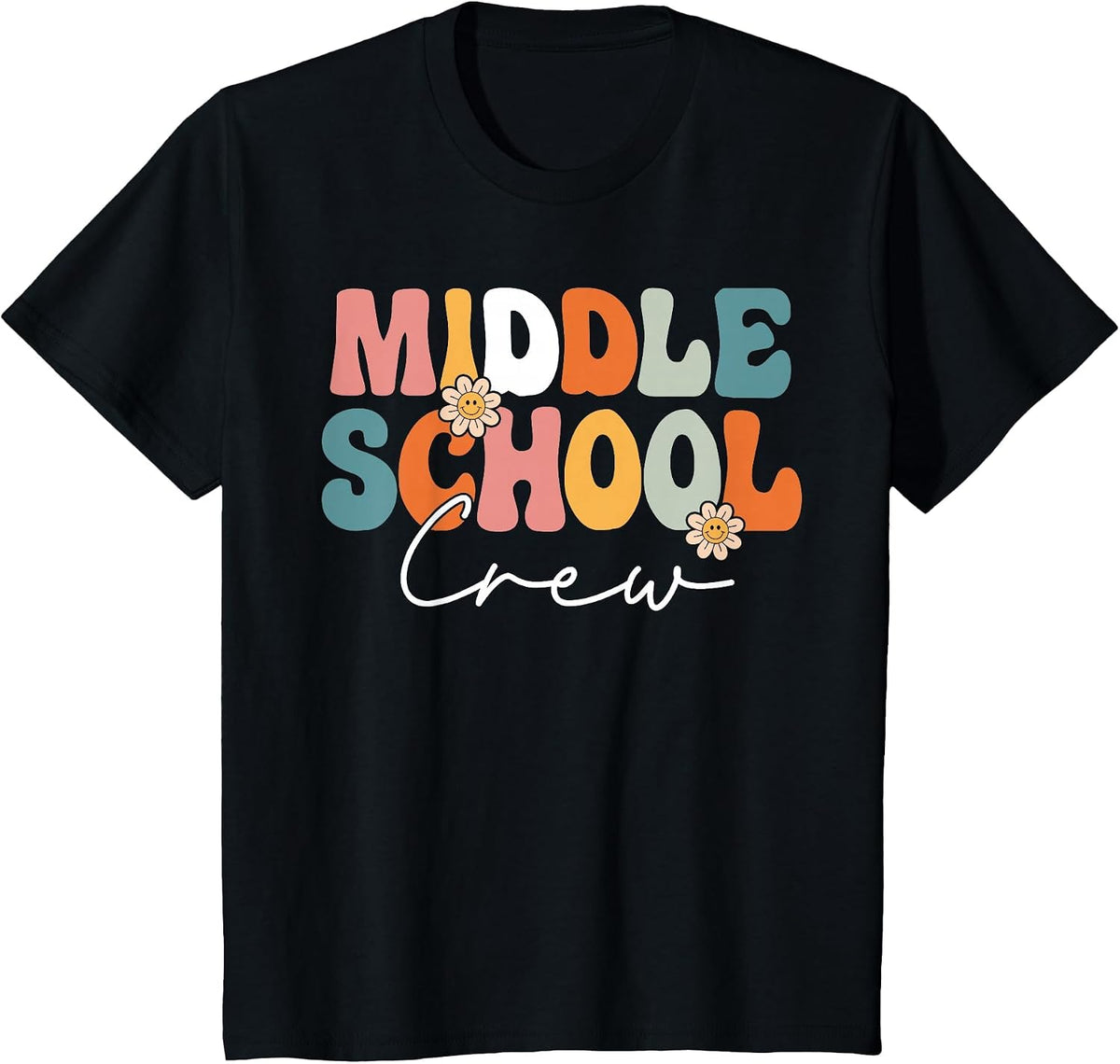 Middle School Crew Team Retro Groovy Vintage Back to School T-Shirt - Black