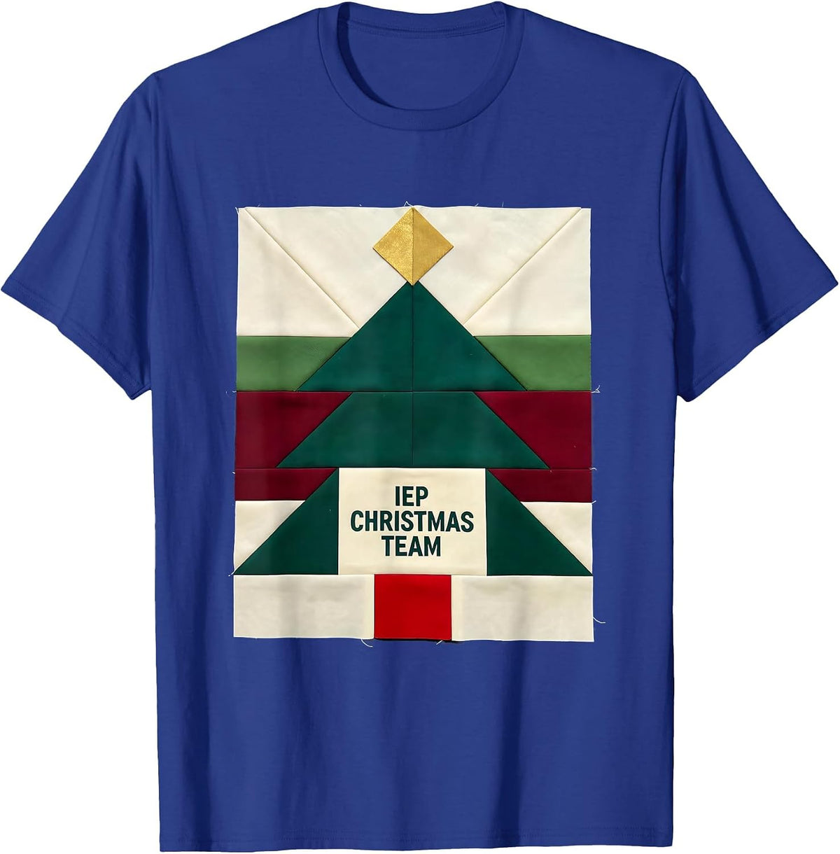 Men's IEP Christmas Team Quilt Block Patchwork Special Ed Teacher T-Shirt - Royal Blue