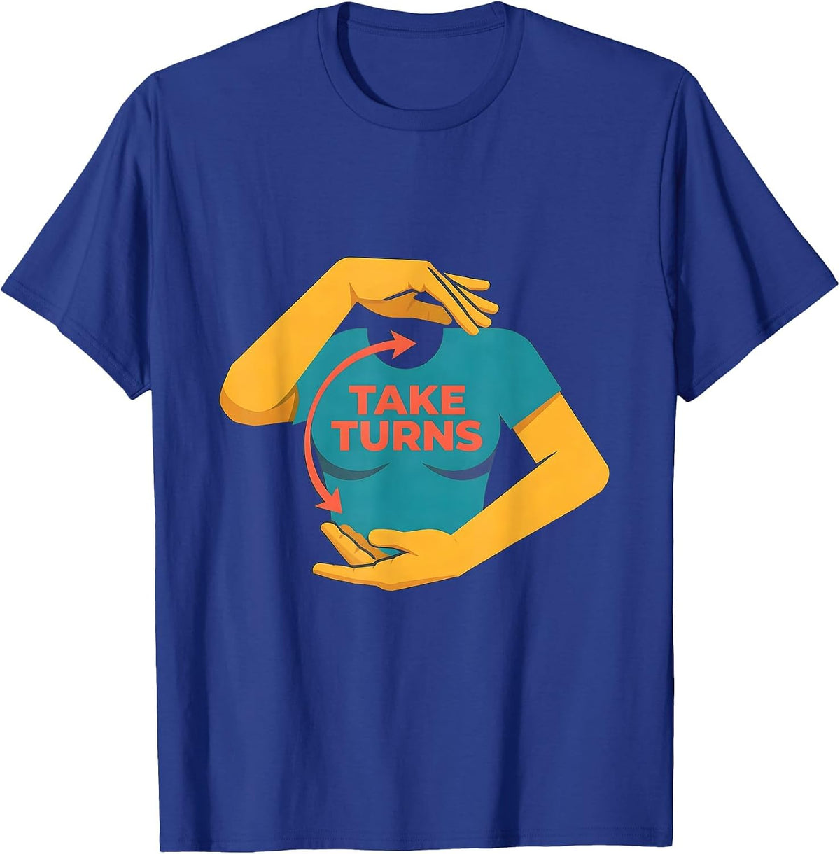 Men's Take Turns Flat Vector ASL Sign Language Teacher Classroom T-Shirt - Royal Blue