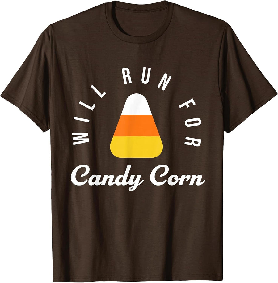 Halloween Running Costume Will Run for Candy Corn Lover T-Shirt - Brown