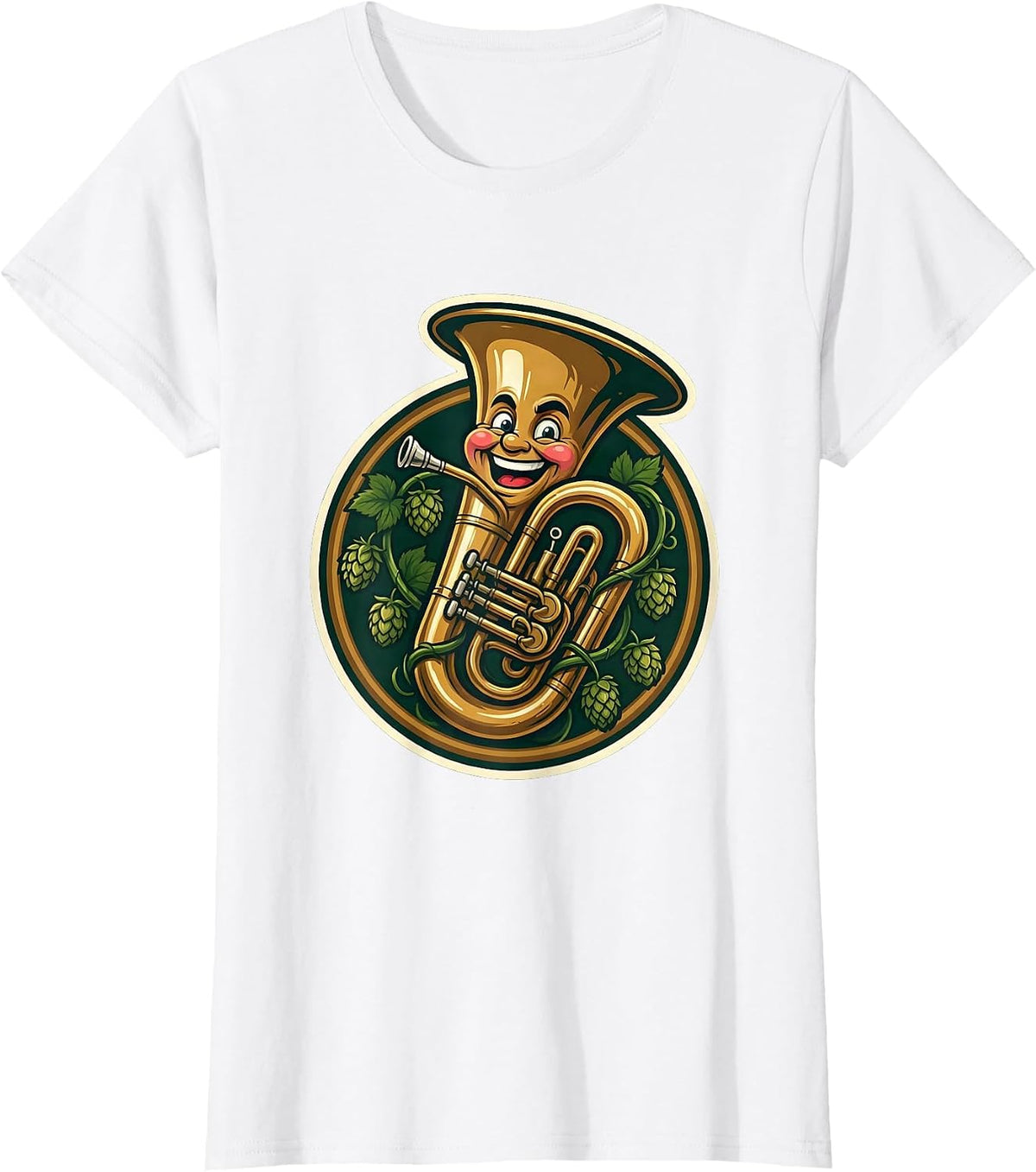 Women's Oktoberfest Tuba Wrapped in Hop Vines Design T-Shirt - White