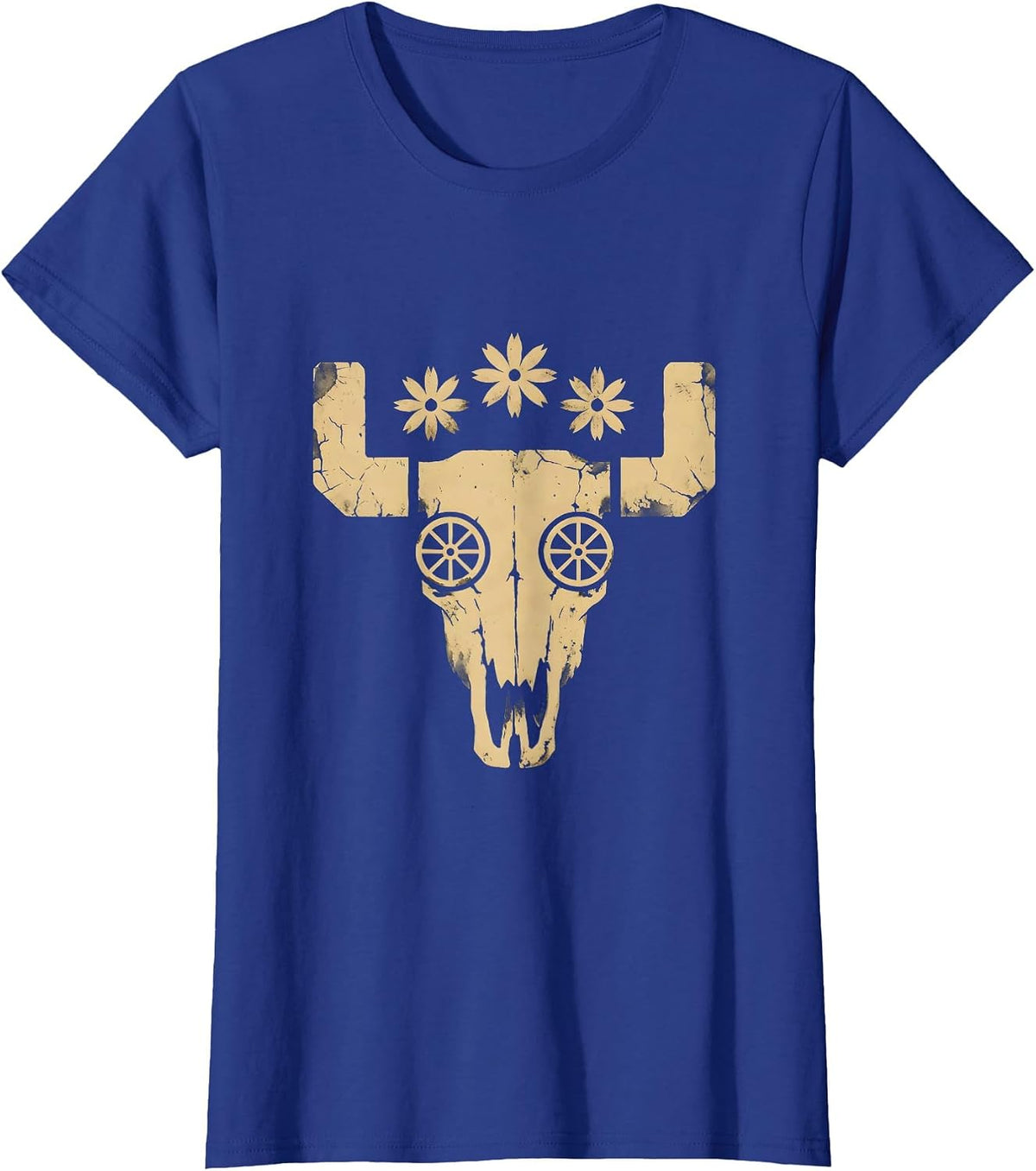 Women's Route 66 Motorcycle Wheel Desert Dust Graphic T-Shirt - Royal Blue