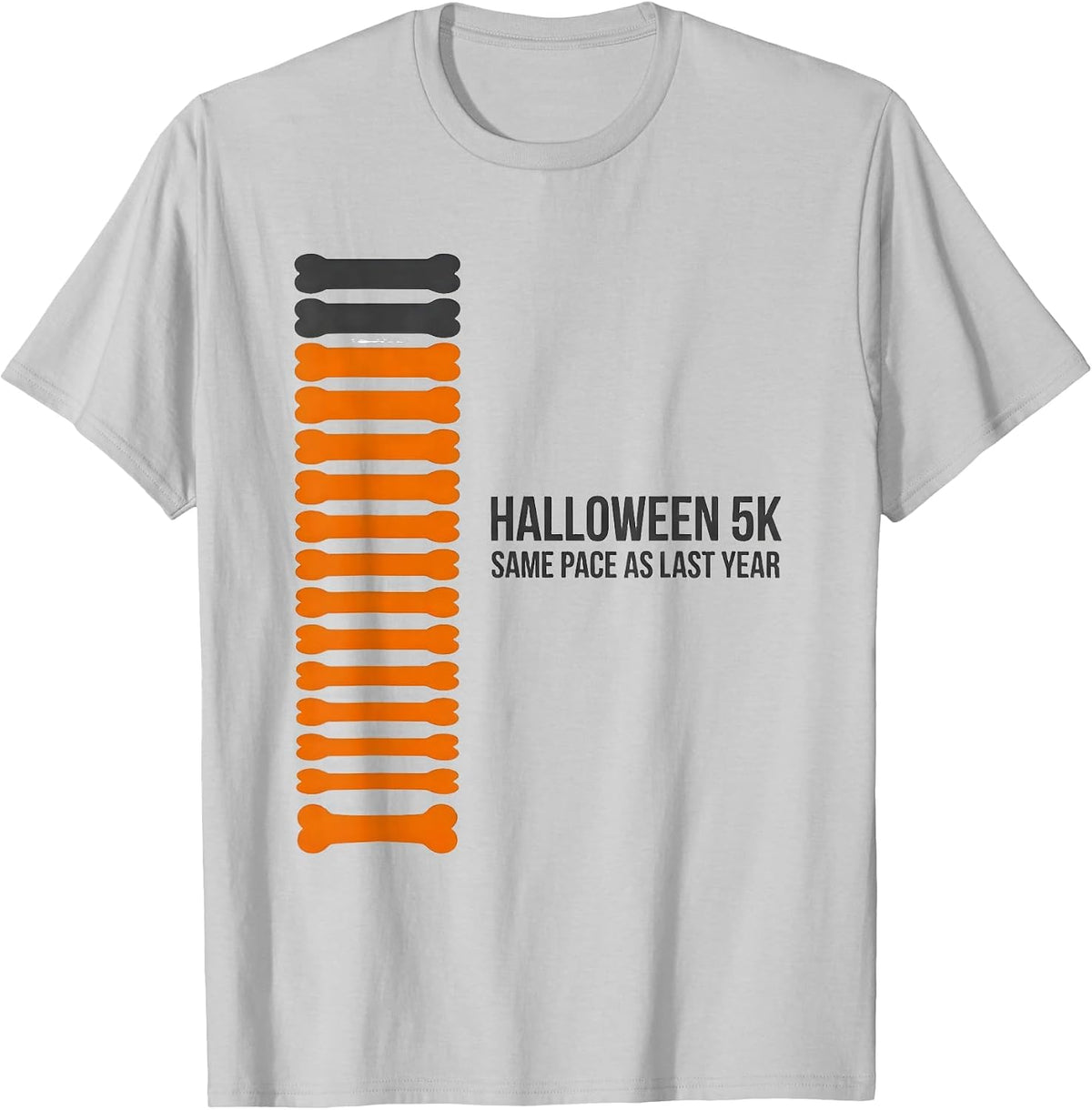 Men's Halloween 5K Same Pace As Last Year Funny Running Skeleton T-Shirt - Silver Grey