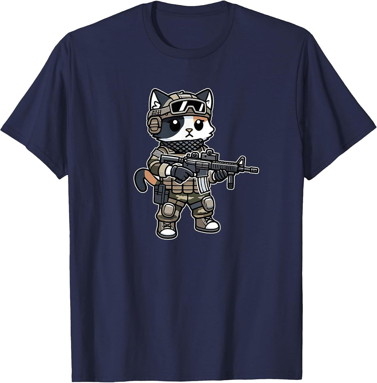 Cool Tactical Calico Cat Military Animal Veteran T-Shirt - Navy Blue