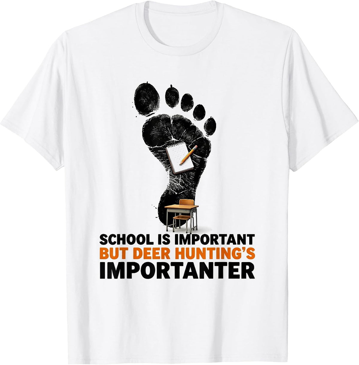 Men's School Is Important But Deer Hunting's Importanter Youth T-Shirt - White