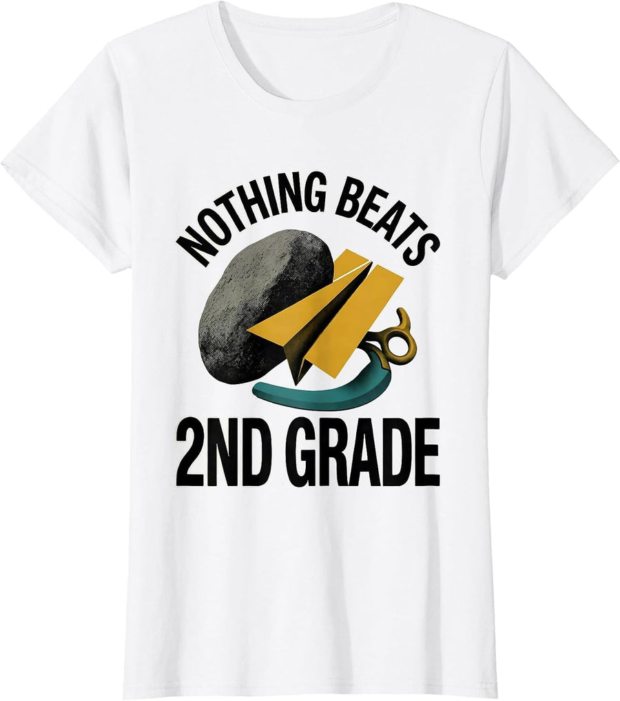 Women's Nothing Beats 2nd Grade Funny Back To School Teacher Student T-Shirt - White