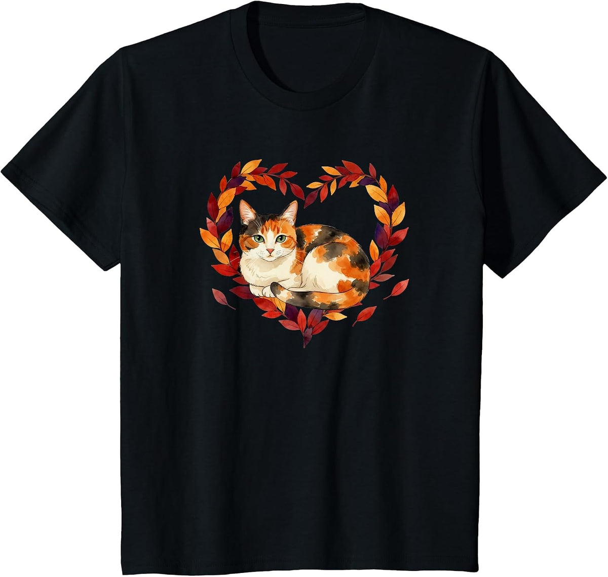 Calico Cat Lover Autumn Fall Leaves Halloween Mom Dad T-Shirt - Black