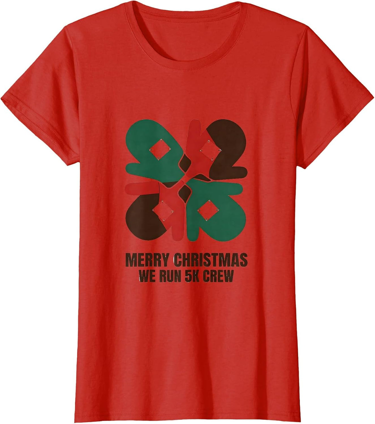 Merry Christmas, We Run 5K Crew Funny Running Squad Holiday T-Shirt - Red