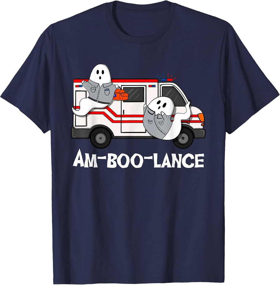Amboolance EMT Paramedic EMS Ambulance Ghost Halloween T-Shirt - Navy Blue