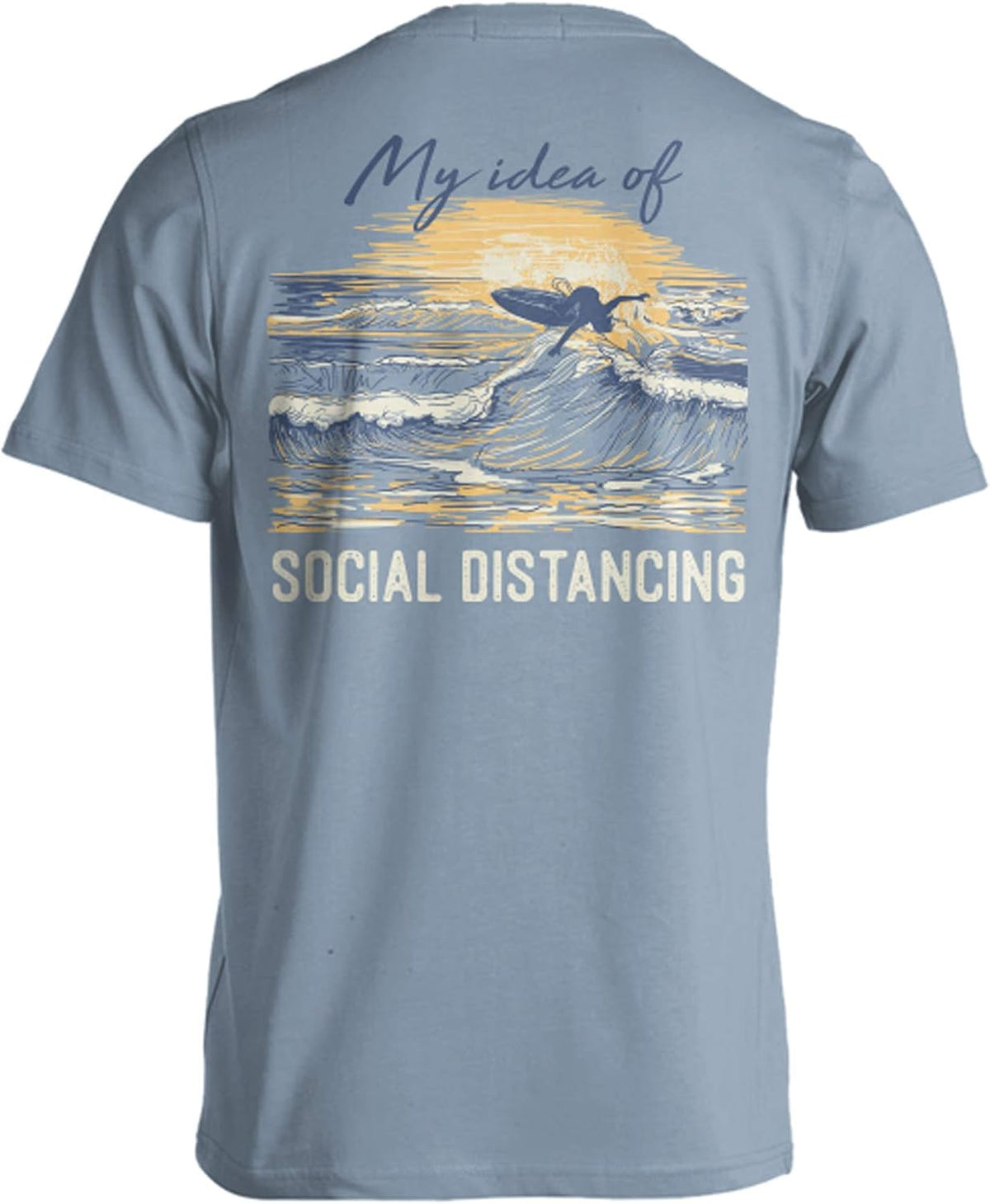 Short Sleeve Cotton Graphic T-Shirt - Social Distancing\/Surfing