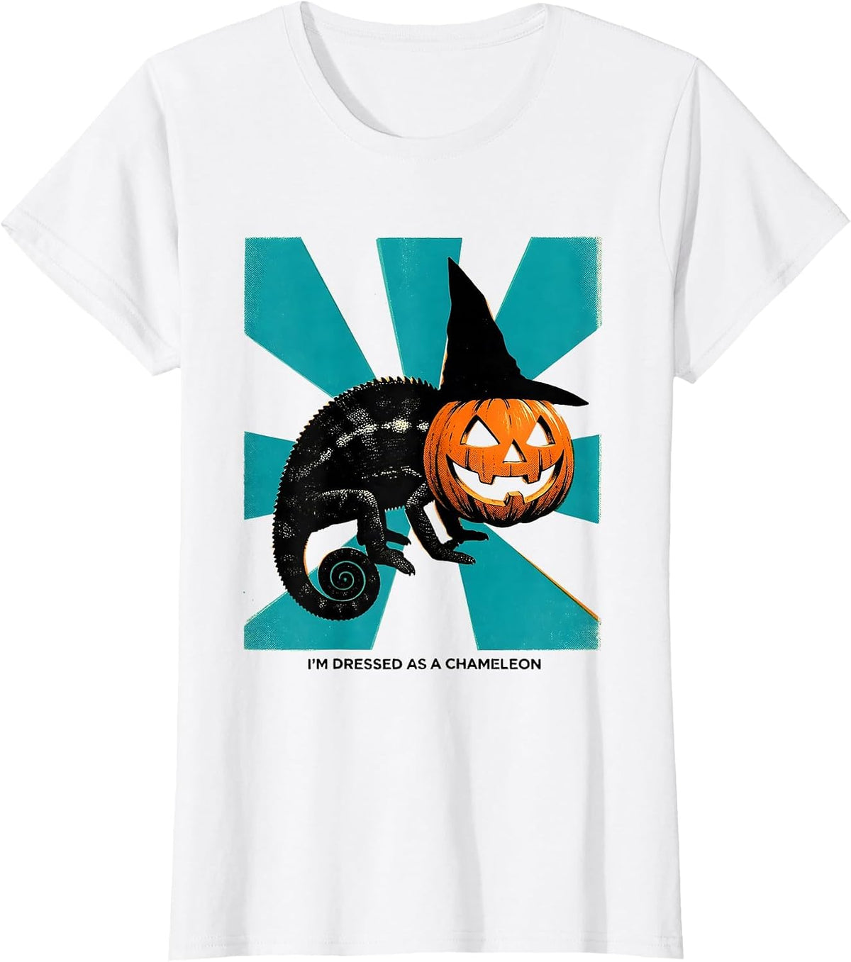 Women's I'm Dressed as a Chameleon Risograph Halloween Witch Hat T-Shirt - White