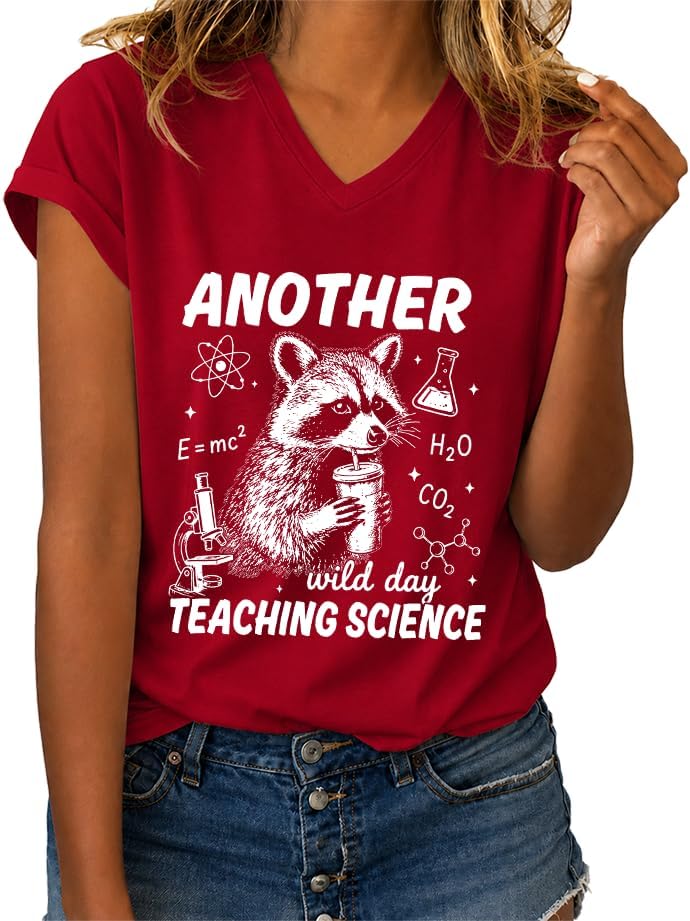Science Teacher Raccoon Shirt Another Wild Day Teaching Science T-Shirt - Claret-2