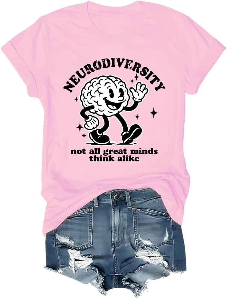 Neurodiversity Shirt Neurodiversity Not All Great Minds Think Alike T-Shirt - Crew Neck Pink-rn
