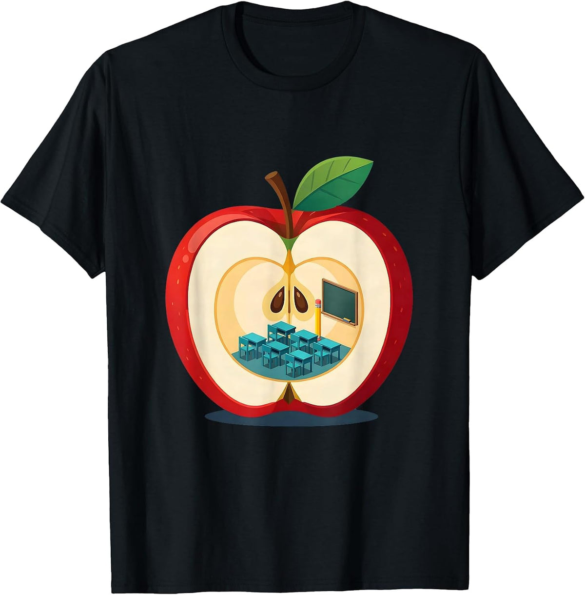 Men's 2nd Grade Teacher Apple Classroom Illustration T-Shirt - Black