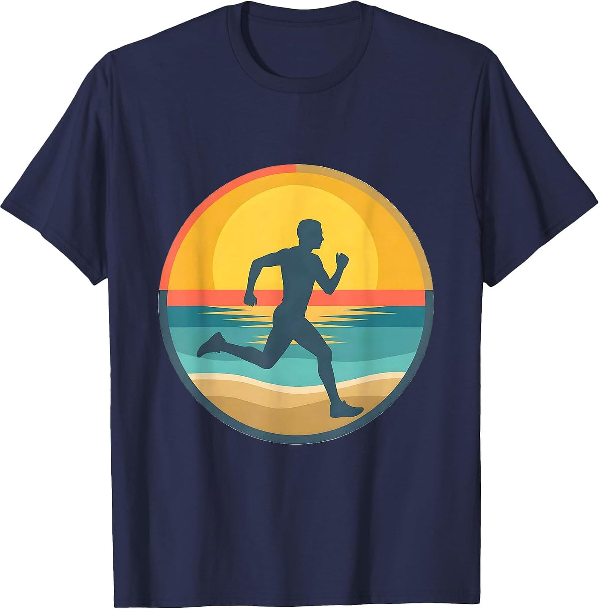 Men's Beach Runner Sunlit Stride Athleisure Design T-Shirt - Navy Blue