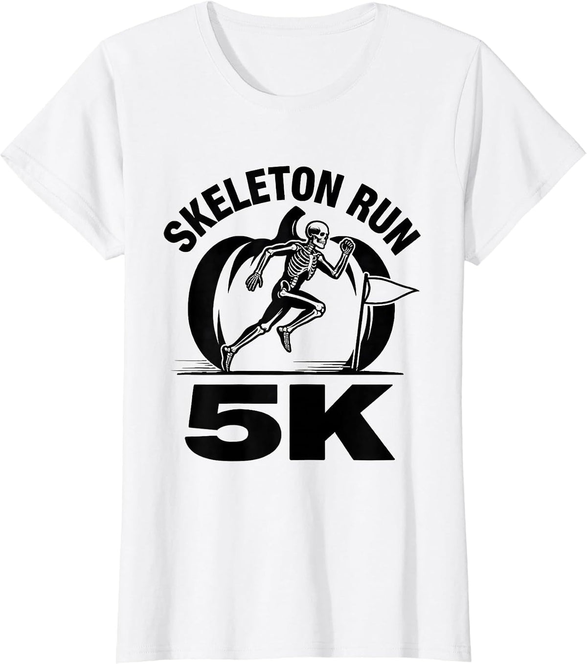 Skeleton Run 5K Funny Halloween Pumpkin Running Costume T-Shirt - White