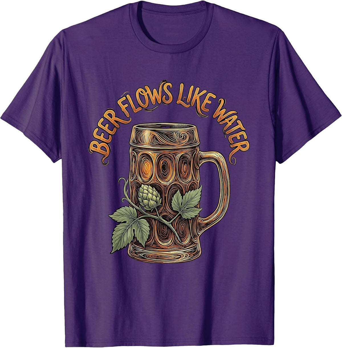 Beer Flows Like Water Oktoberfest Design T-Shirt - Purple