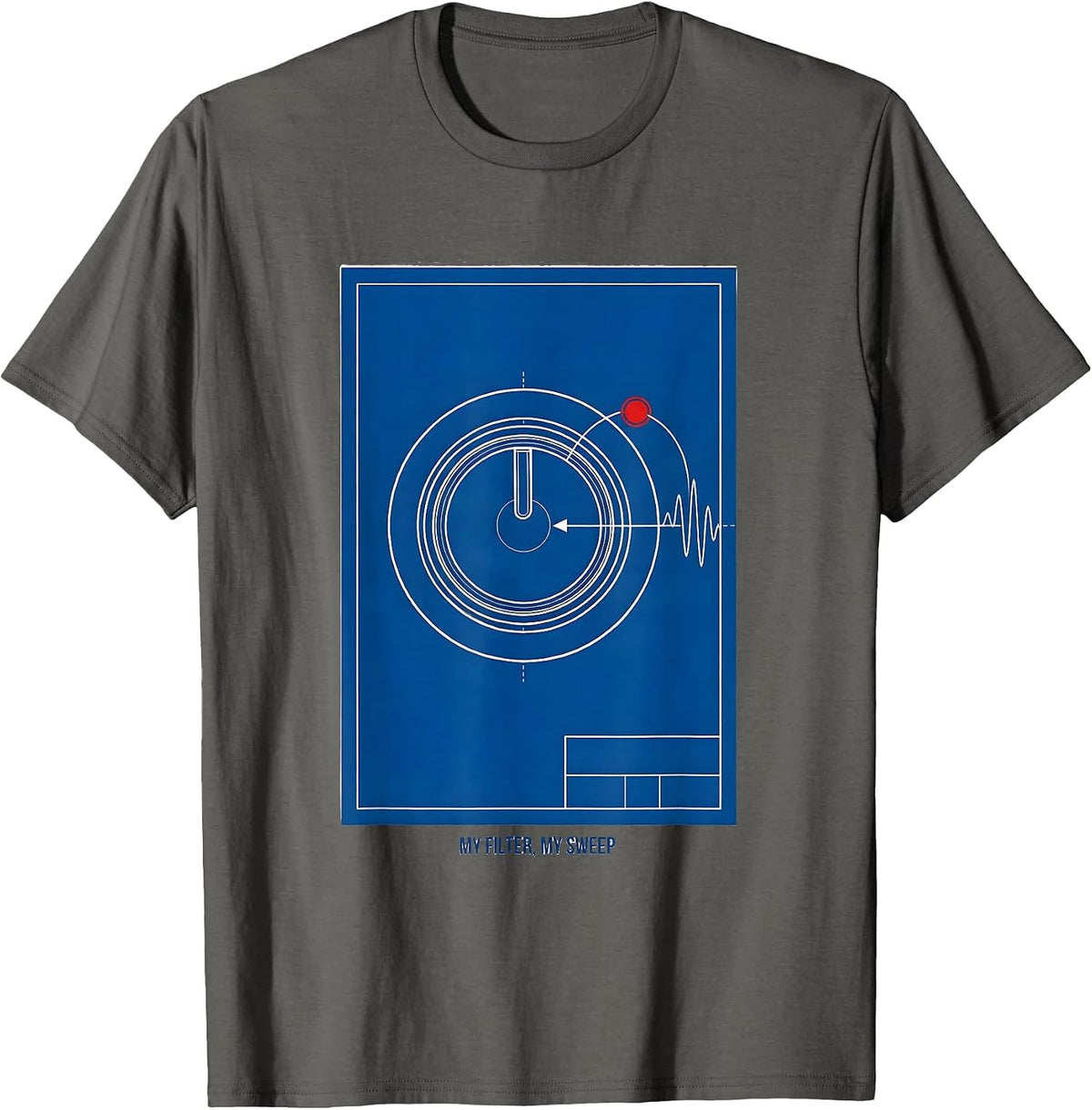 Men's My Filter, My Sweep Technical Blueprint DJ Gift Retro EDM T-Shirt - Asphalt Grey