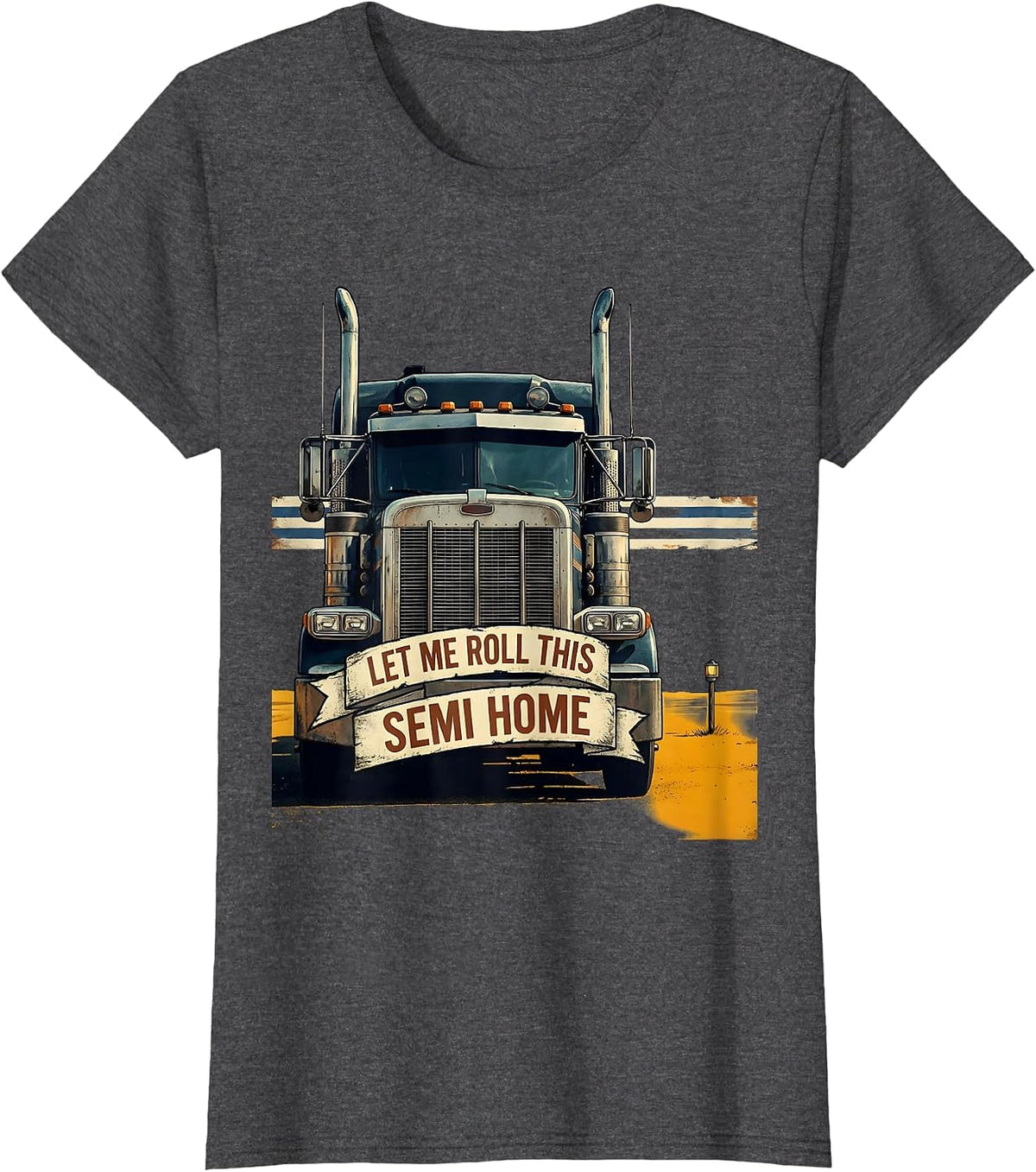 Women's Let Me Roll This Semi Home Vintage Trucker American Flag T-Shirt - Dark Heather Grey