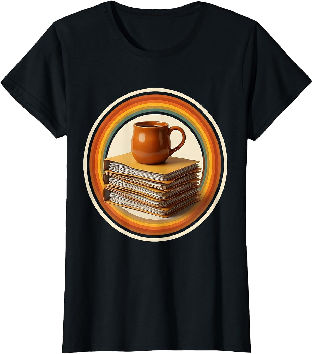 Middle School Teacher Coffee and Folders Graphic T-Shirt - Black
